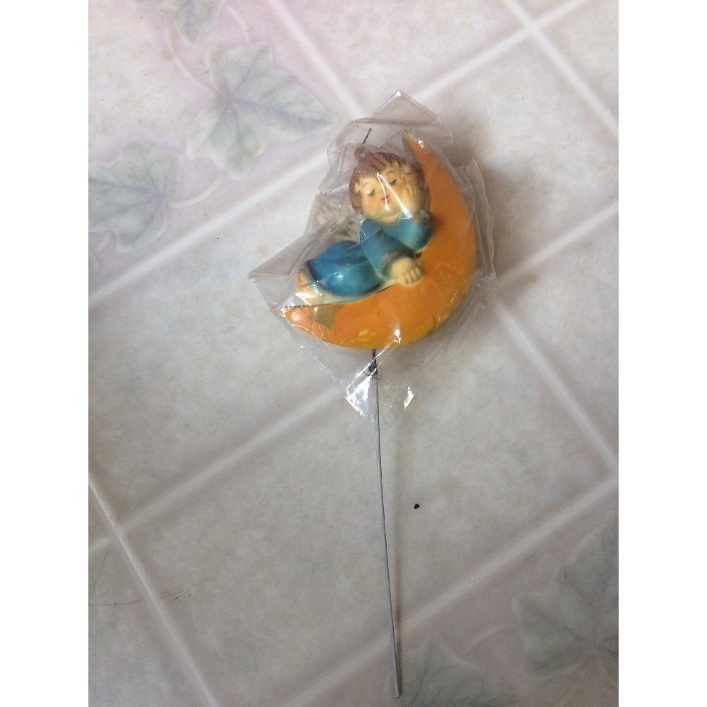 VINTAGE HONG KONG BLUE ANGEL SITTING ON MOON Cake Topper Wreath Decoration New‎